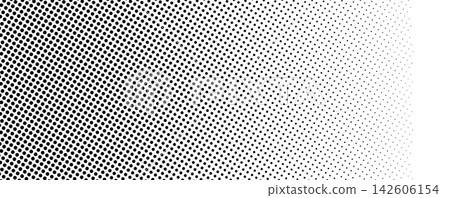 Abstract halftone texture with monochrome dotted pattern. Black and white gradient overlay with noise transition effect. Horizontal layout with fading dots in half gradation. Vector illustration. Abstract halftone texture with monochrome dotted pattern. Black and white gradient overlay with noise transition effect. Horizontal layout with fading dots in half gradation. Vector illustration. 142606154