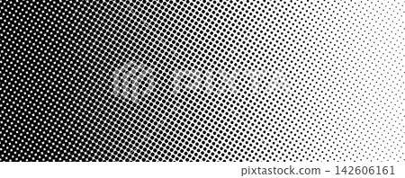 Abstract halftone texture with monochrome dotted pattern. Black and white gradient overlay with noise transition effect. Horizontal layout with flowing gritty particles contrast. Vector illustration. Abstract halftone texture with monochrome dotted pattern. Black and white gradient overlay with noise transition effect. Horizontal layout with flowing gritty particles contrast. Vector illustration. 142606161
