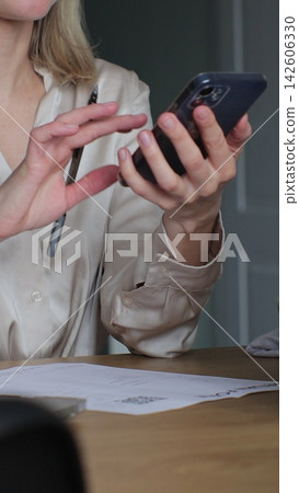 Vertical video. Client of postal delivery services calls to customer support express complaints. Woman on the phone with customer service department. Vertical video. Client of postal delivery services calls to customer support express complaints. Woman on the phone with customer service department. 142606330