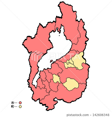 Shiga Prefecture Map: City/Town Color (Brushstroke Style) Shiga Prefecture Map: City/Town Color (Brushstroke Style) 142606348