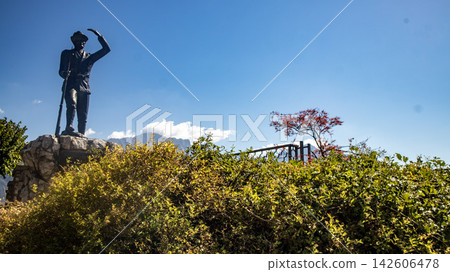man with smartphone on top of mountain 142606478