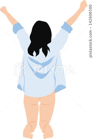 一位女性醒來伸懶腰的插圖。 一位女性醒來伸懶腰的插圖。 142606500