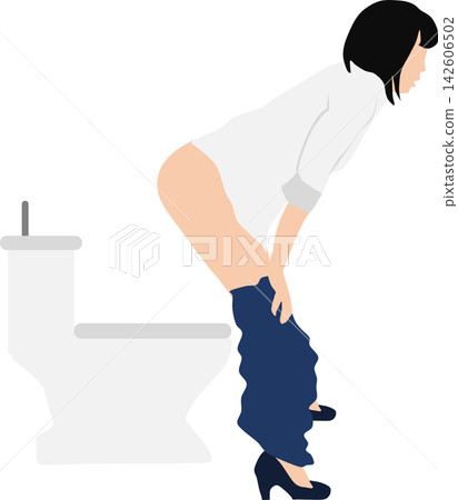 Illustration of a woman going to the toilet Illustration of a woman going to the toilet 142606502
