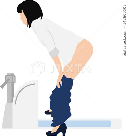 Illustration of a woman going to the toilet Illustration of a woman going to the toilet 142606503