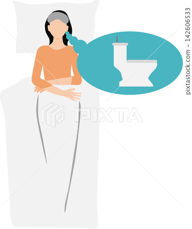 An illustration of a woman feeling the urge to urinate at night. An illustration of a woman feeling the urge to urinate at night. 142606533