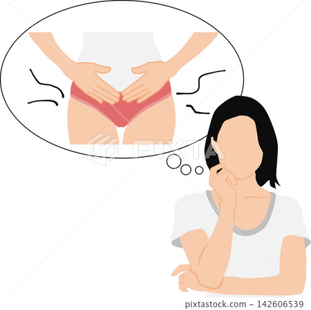 描繪女性因私密部位問題而煩惱的插圖。 描繪女性因私密部位問題而煩惱的插圖。 142606539