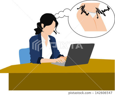 描繪女性因私密部位問題而煩惱的插圖。 142606547