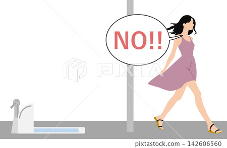 An illustration of a woman who dislikes using a Japanese-style toilet. An illustration of a woman who dislikes using a Japanese-style toilet. 142606560