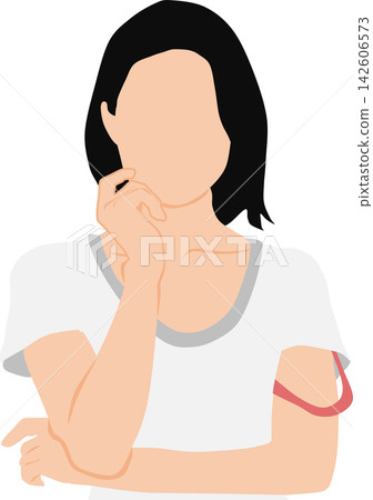 An illustration of a woman whose bra strap has come undone. An illustration of a woman whose bra strap has come undone. 142606573