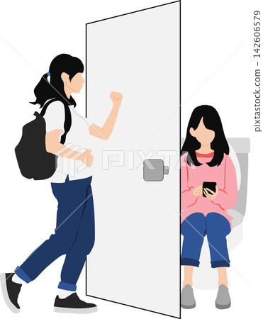 一幅女性上廁所的插圖 142606579