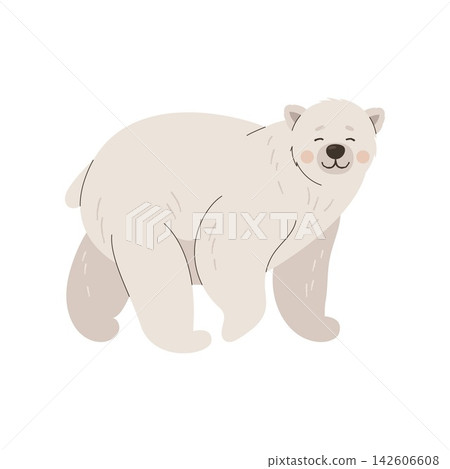 Cute polar bear character standing isolated on white background vector illustration 142606608