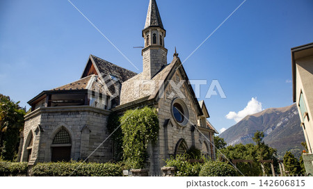 church on the background of the mountains church on the background of the mountains 142606815