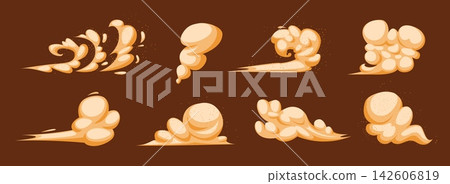 Sandstorm clouds. Desert wind sand dust cloud dirt smoke storm particle explosion flying brown gas sandy steam poof motion muddy soil dusty powder qualitative vector illustration Sandstorm clouds. Desert wind sand dust cloud dirt smoke storm particle explosion flying brown gas sandy steam poof motion muddy soil dusty powder qualitative vector illustration 142606819