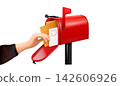 Realistic hand mailbox. 3d hands put letter envelope postbox, open mail box letters package mailman arm taking paper message letterbox post office postal exact vector illustration 142606926