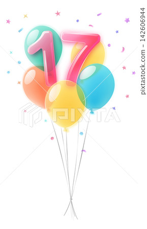 Seventeen birthday balloons design. Seventeen birthday balloons design. 142606944