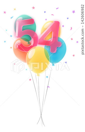 Birthday number 54 with balloons. Birthday number 54 with balloons. 142606982