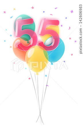 Birthday number 55 with balloons. Birthday number 55 with balloons. 142606983
