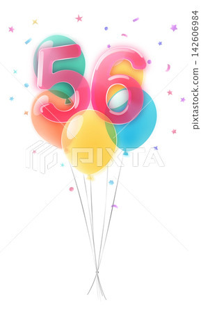 Birthday number 56 with balloons. Birthday number 56 with balloons. 142606984