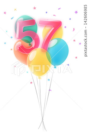 Birthday number 57 with balloons. 142606985