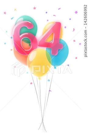 Birthday number 64 with balloons. Birthday number 64 with balloons. 142606992
