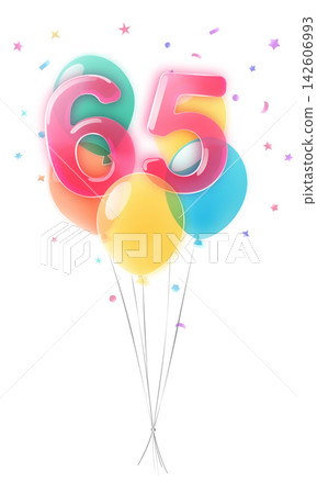Birthday number 65 with balloons. Birthday number 65 with balloons. 142606993