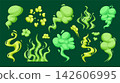 Green gas smoke. Stink smell bad odor toxic cloud fart poison breath steam mist stench fume vapor dirty rotten effect stinky nasty pungent pollution qualitative vector illustration 142606995