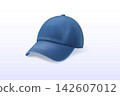 Denim cap. Realistic baseball caps, jeans hat mockup template blue uniform fashion headwear summer casual headgear cloth sun protection visor, 3d isolated exact vector illustration 142607012
