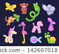 Balloon sculptures. Balloons animal figure, long Inflatable abstract shape, pet child toy cute animals fish snake unicorn horse birthday party cartoon y2k neat vector illustration 142607018