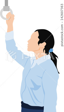 圖解:一名女子在火車上抓住扶手。 圖解:一名女子在火車上抓住扶手。 142607363