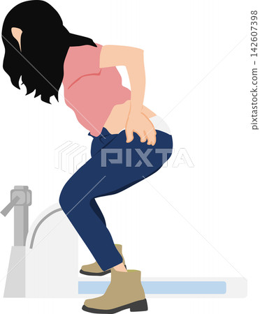 一幅女性上廁所的插圖 一幅女性上廁所的插圖 142607398