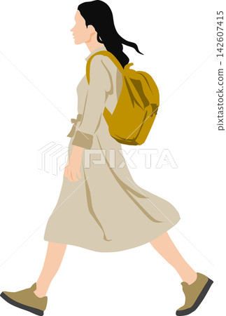 一個背著背包的女人的插圖 一個背著背包的女人的插圖 142607415