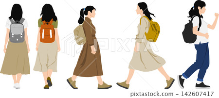 一個背著背包的女人的插圖 一個背著背包的女人的插圖 142607417