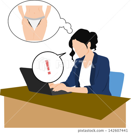 描繪女性因私密部位問題而煩惱的插圖。 142607441