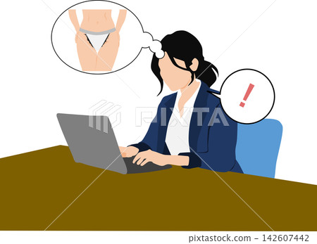 描繪女性因私密部位問題而煩惱的插圖。 142607442