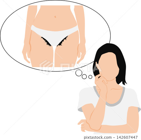 描繪女性因私密部位問題而煩惱的插圖。 142607447