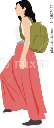 一個背著背包的女人的插圖 一個背著背包的女人的插圖 142607451