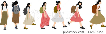 一個背著背包的女人的插圖 一個背著背包的女人的插圖 142607454