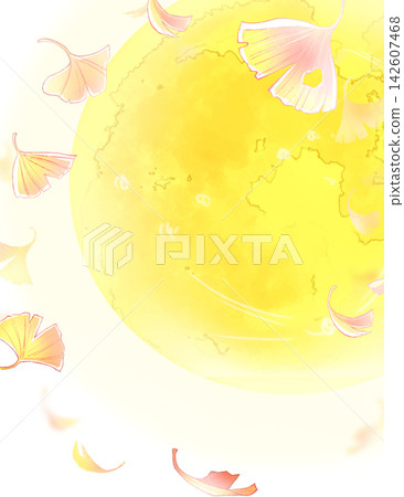 Falling ginkgo leaves, the moon Falling ginkgo leaves, the moon 142607468