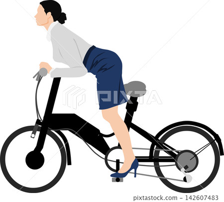 一位女商人騎自行車的插圖 一位女商人騎自行車的插圖 142607483