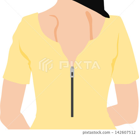 一幅插圖，描繪了一位女士背後的拉鍊拉不上去。 142607512