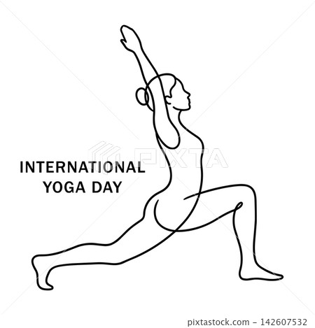 International yoga day continuous line drawing of a woman in a lunge pose International yoga day continuous line drawing of a woman in a lunge pose 142607532