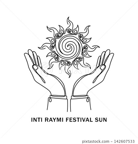 Inti raymi festival sun symbol, continuous line drawing, isolated on white background Inti raymi festival sun symbol, continuous line drawing, isolated on white background 142607533