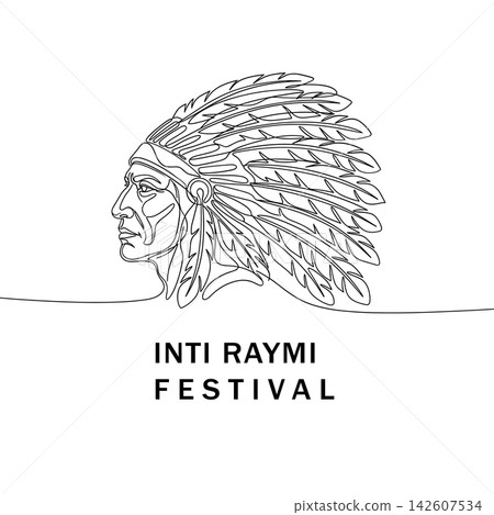 Inti raymi festival portrait, continuous line drawing, isolated on white background Inti raymi festival portrait, continuous line drawing, isolated on white background 142607534