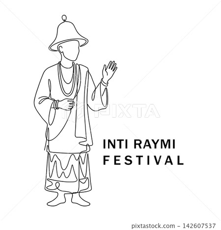 Continuous line art of a person in traditional inti raymi festival clothing Continuous line art of a person in traditional inti raymi festival clothing 142607537