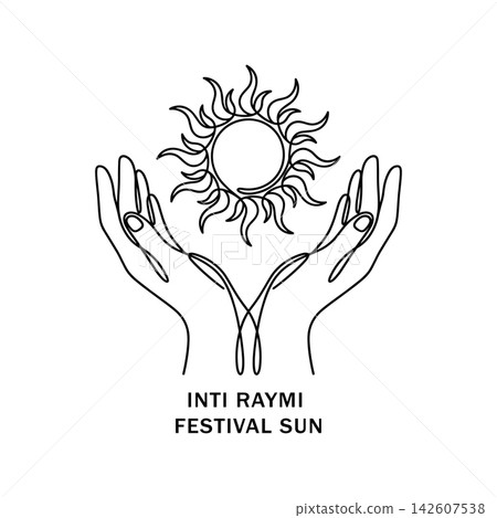 Continuous line art of hands holding a sun symbol for inti raymi festival Continuous line art of hands holding a sun symbol for inti raymi festival 142607538