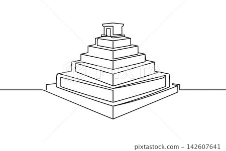 Continuous line drawing of a stepped pyramid temple isolated on white background 142607641