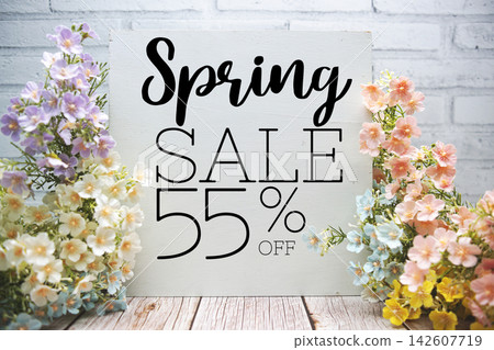 Spring Sale 55% off Promotion Offer Discount Retail Shopping Concept Spring Sale 55% off Promotion Offer Discount Retail Shopping Concept 142607719