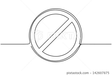 Continuous line drawing of a prohibition sign isolated on white background Continuous line drawing of a prohibition sign isolated on white background 142607875