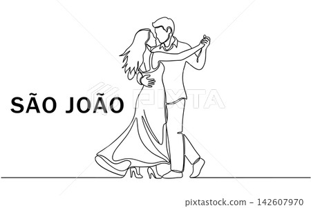 Continuous line drawing of a couple dancing for so joo festival isolated on white background 142607970