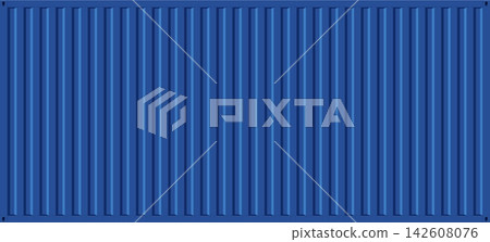 Corrugated blue metal container texture, steel panel background. Vector surface with vertical fluted sheet, dark industrial wall, geometric line pattern and metallic construction material construction Corrugated blue metal container texture, steel panel background. Vector surface with vertical fluted sheet, dark industrial wall, geometric line pattern and metallic construction material construction 142608076